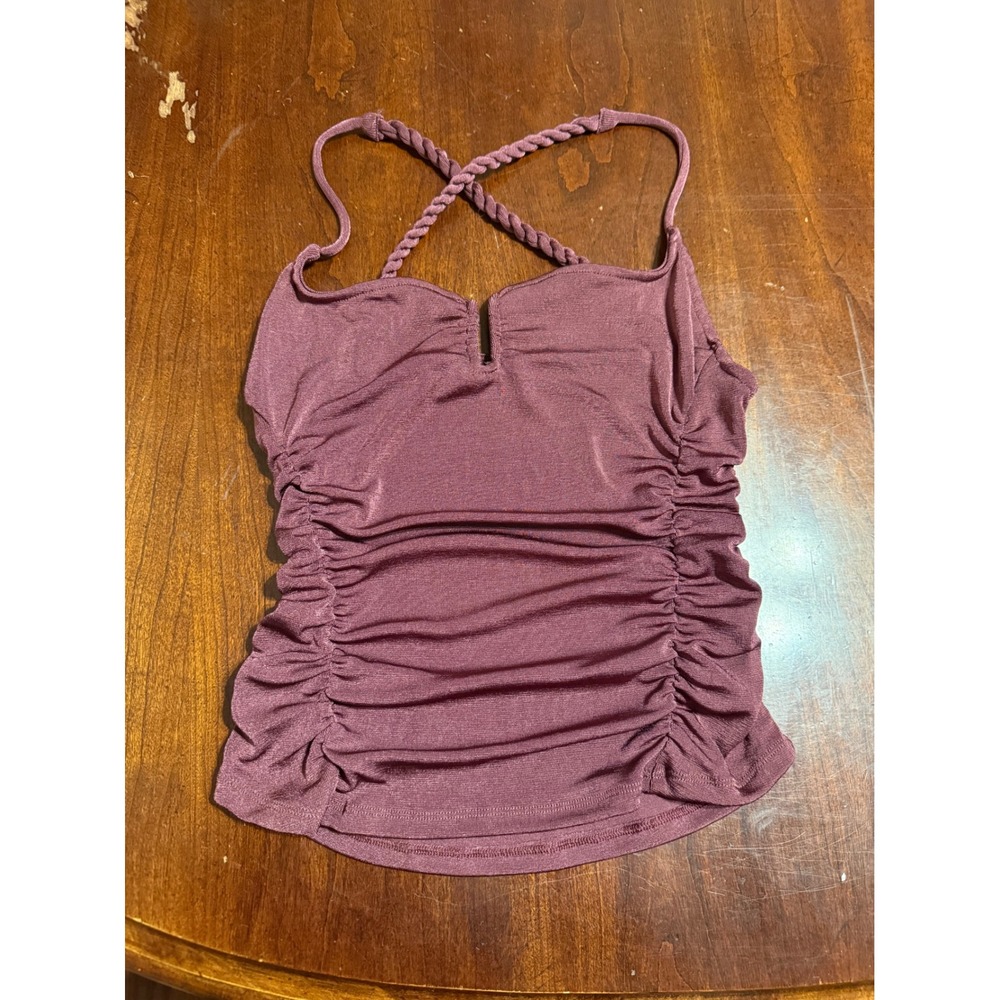 Intimately Free People Ruched Braided Strap Camisole Top Plum Purple Small